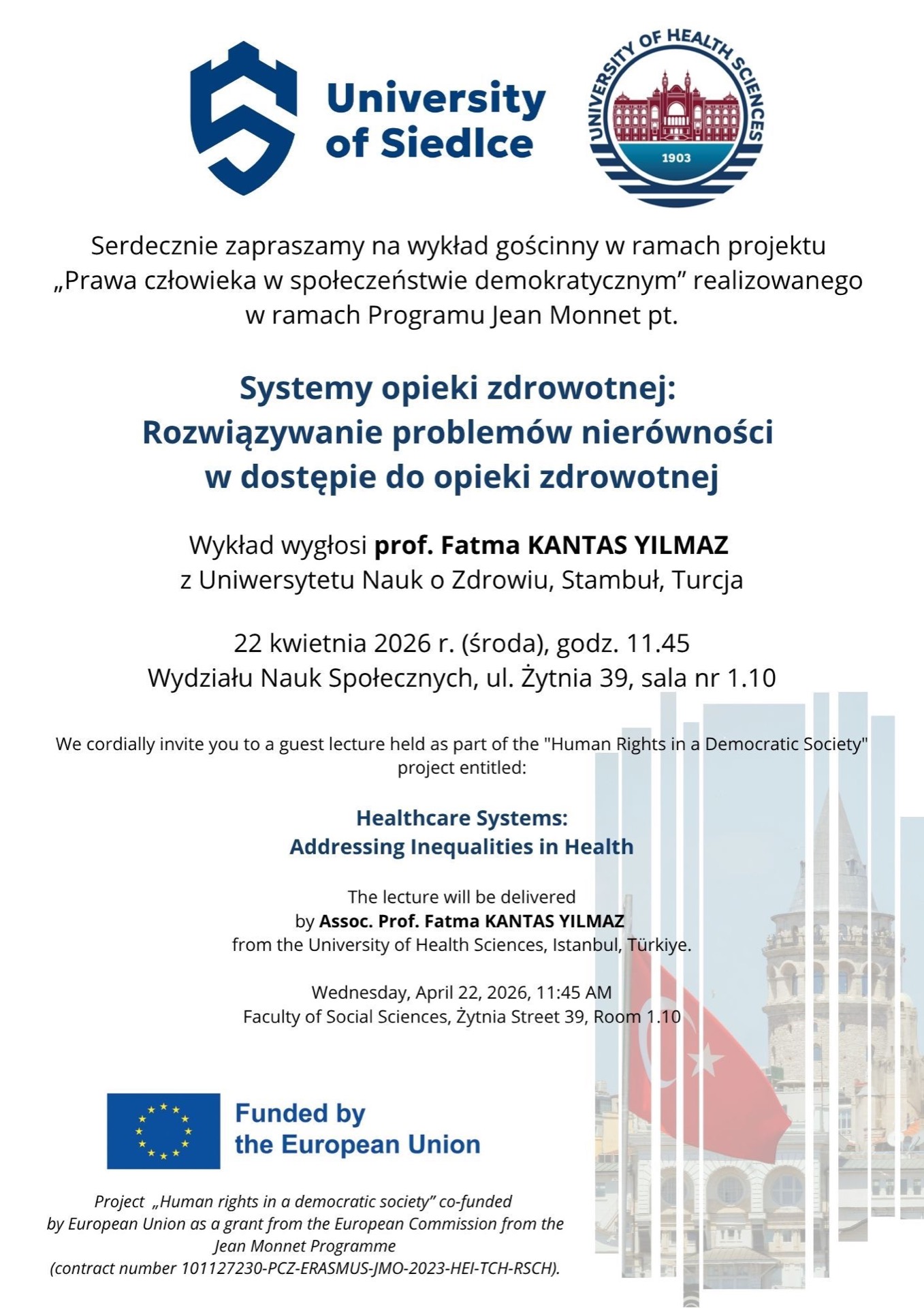 A poster announcing a lecture by a professor from Turkey